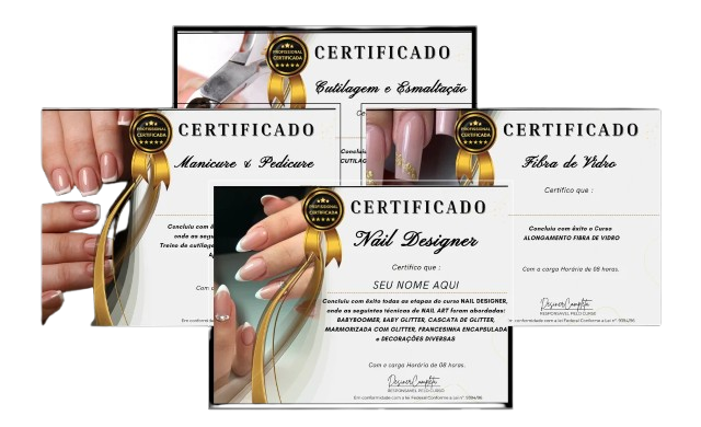 Modelos dos certificados digitais da formação Nail Designer Profissional
